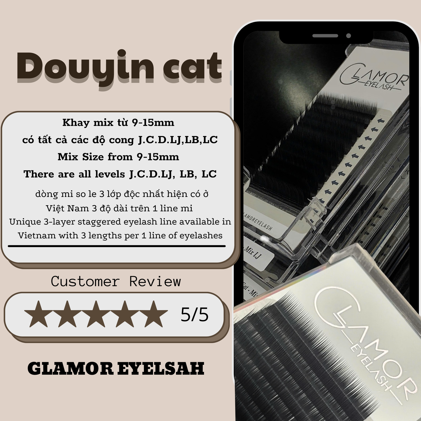 Douyin Cat Eyelash Extensions – GLAMOR | LC, LB, LJ, C, D, J | 0.07mm Mixed Sizes
