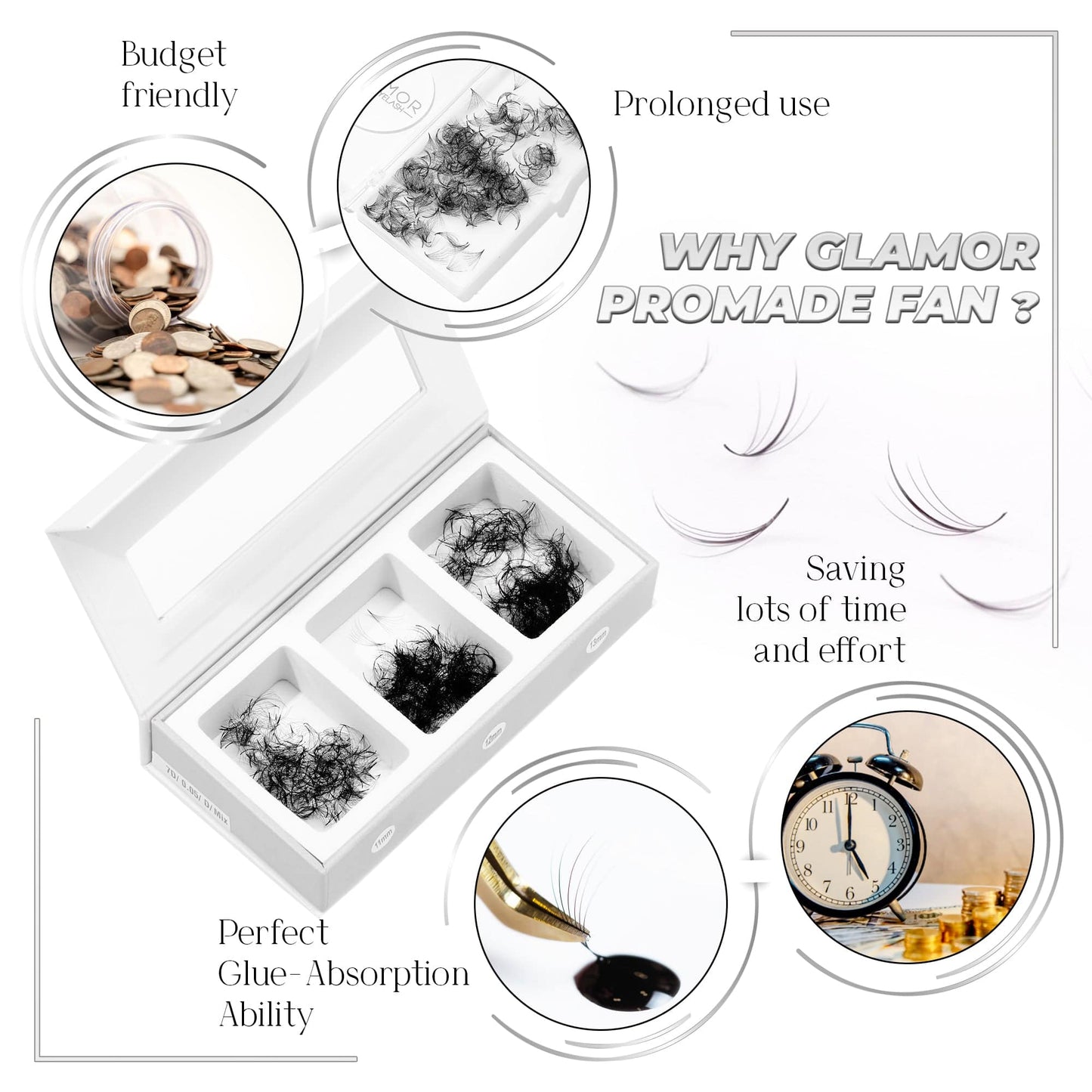 5D Loose Wispy Mix 3IN1 GLAMOREYELASH 750 FANS 0.07 | Promade Fans Natural Eyelashes Extensions  Handmade Lashes Mink Lashes Fluffy Eyelash Cluster - GlamorEyelash