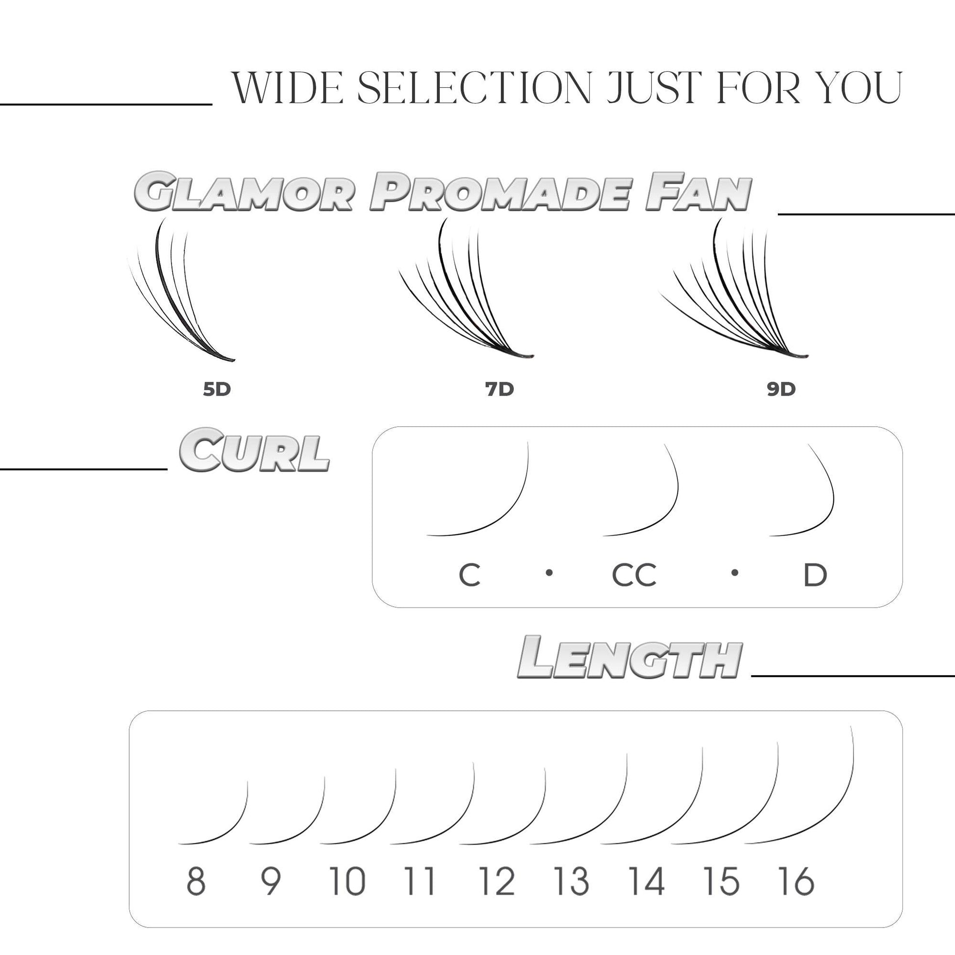 9D Loose Wispy Mix 3IN1  GLAMOREYELASH 750 FANS 0.05 | Promade Fans Natural Eyelashes Extensions  Handmade Lashes Mink Lashes Fluffy Eyelash Cluster - GlamorEyelash