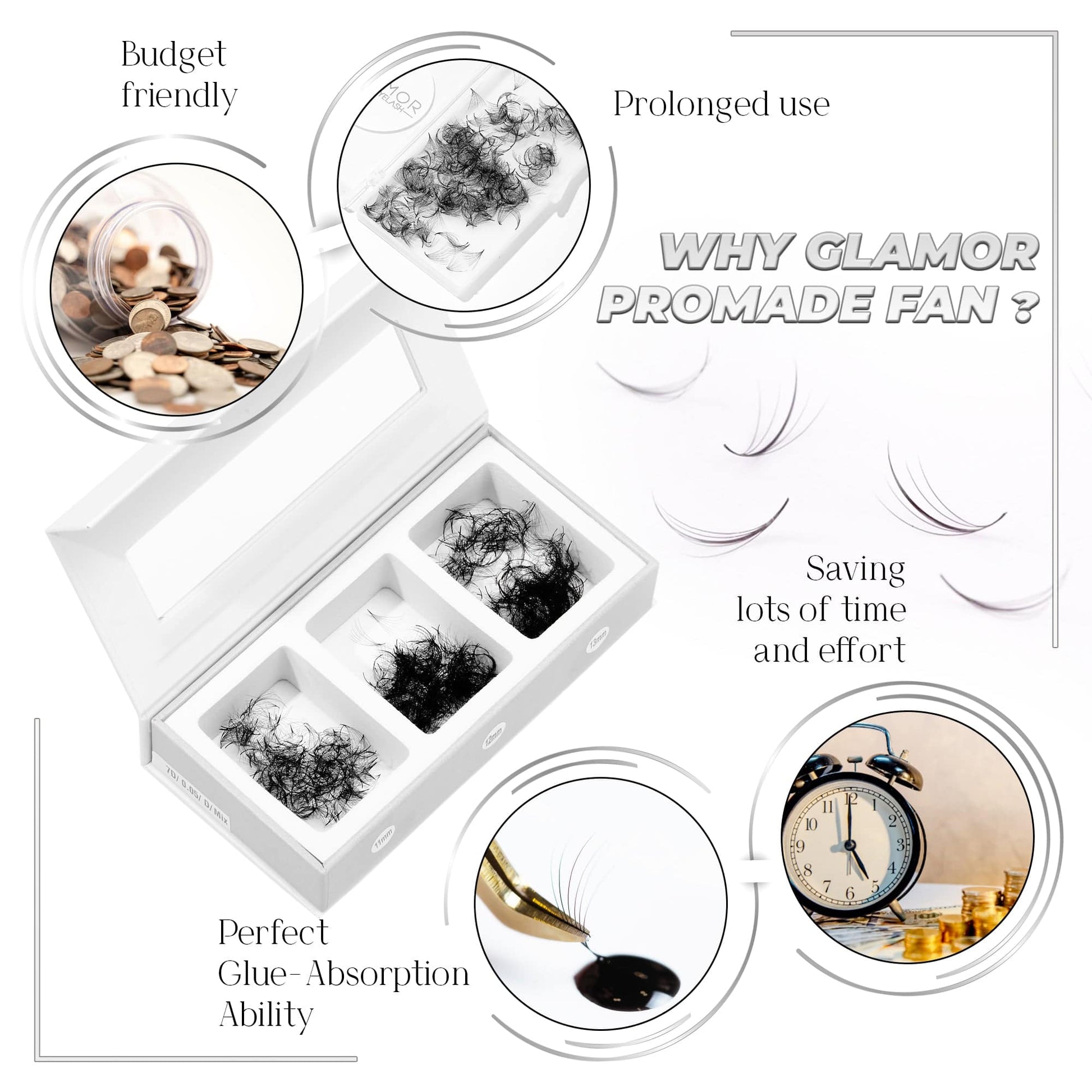 9D Loose Wispy Mix 3IN1  GLAMOREYELASH 750 FANS 0.05 | Promade Fans Natural Eyelashes Extensions  Handmade Lashes Mink Lashes Fluffy Eyelash Cluster - GlamorEyelash