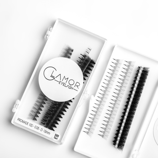 10D Ultra-speed Promade fans GLAMOREYELASH 500 FANS Promade Natural Fans Eyelashes Extensions | Handmade Individual Lashes 0.05mm of Mink Lashes - GlamorEyelash