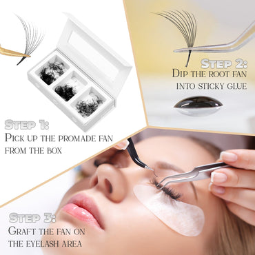 12D Mix 3in1  GLAMOREYELASH 750 Promade Natural Eyelashes Extensions | Loose Mix 3 Fan from 3D to 14D Handmade Individual Lashes | 0.03/0.05/0.07mm Thickness of Mink Lashes | C CC D Curl - GlamorEyelash