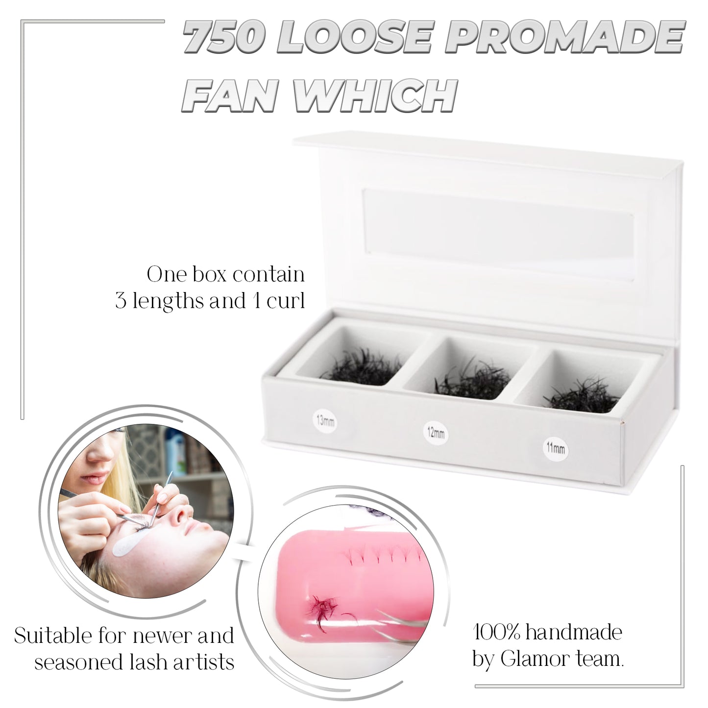 7D Loose Wispy Mix 3IN1  GLAMOREYELASH 750 FANS 0.07 | Promade Fans Natural Eyelashes Extensions  Handmade Lashes Mink Lashes Fluffy Eyelash Cluster - GlamorEyelash