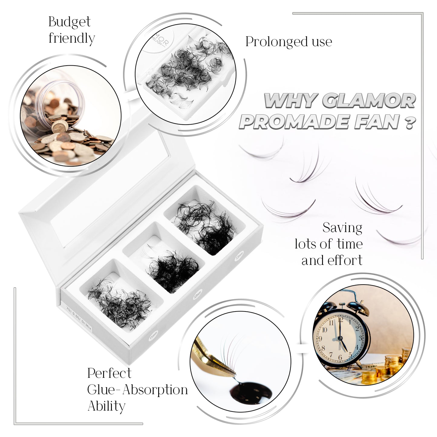 7D Loose Wispy Mix 3IN1  GLAMOREYELASH 750 FANS 0.07 | Promade Fans Natural Eyelashes Extensions  Handmade Lashes Mink Lashes Fluffy Eyelash Cluster - GlamorEyelash
