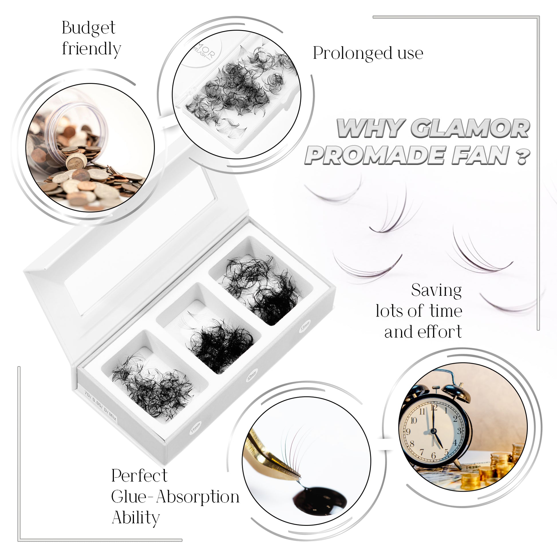7D Loose Wispy Mix 3IN1  GLAMOREYELASH 750 FANS 0.07 | Promade Fans Natural Eyelashes Extensions  Handmade Lashes Mink Lashes Fluffy Eyelash Cluster - GlamorEyelash
