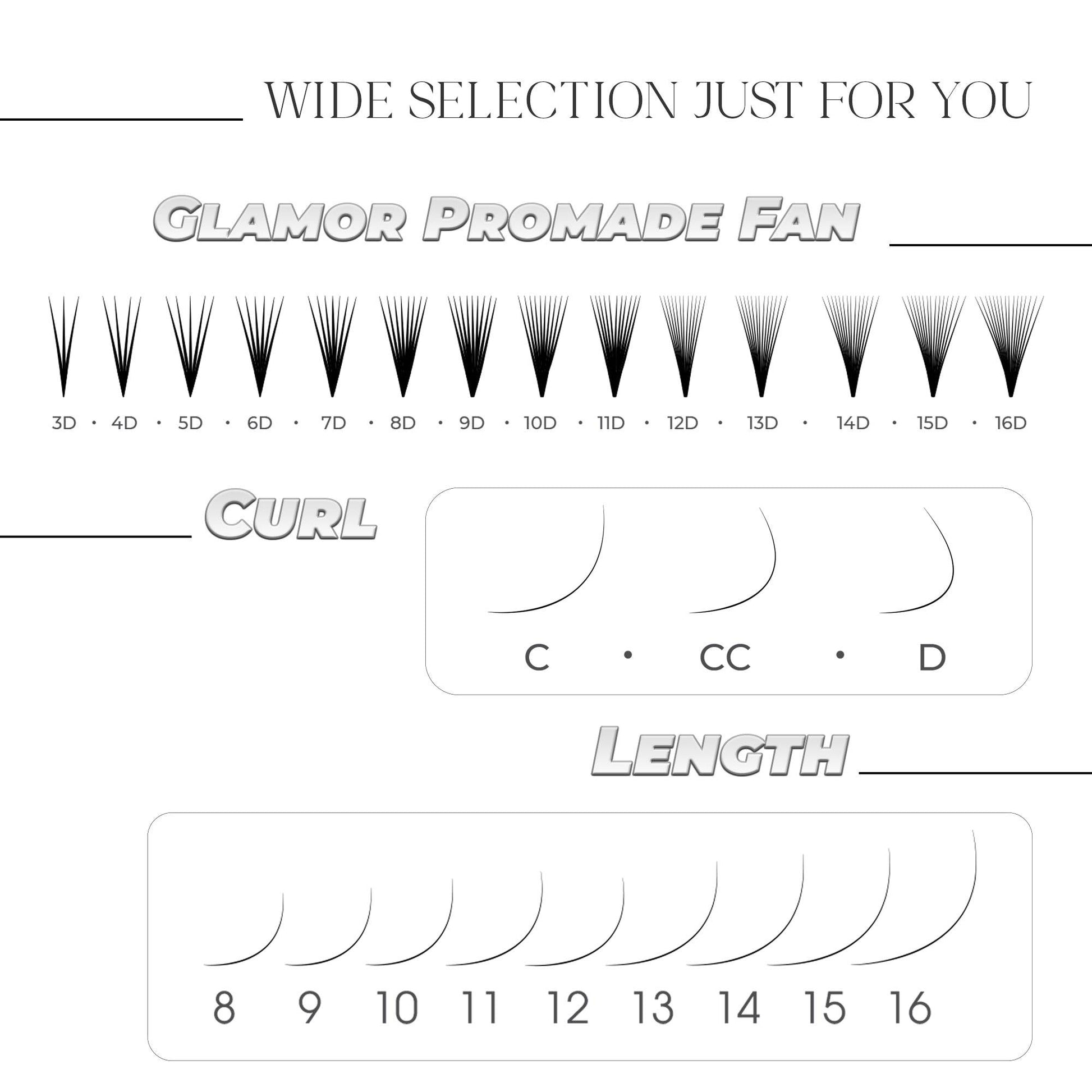 16D Mix 3in1  GLAMOREYELASH 750 Promade Natural Eyelashes Extensions | Loose Mix 3 Fan from 3D to 14D Handmade Individual Lashes | 0.03/0.05/0.07mm Thickness of Mink Lashes | C CC D Curl - GlamorEyelash 