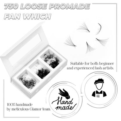 16D Mix 3in1  GLAMOREYELASH 750 Promade Natural Eyelashes Extensions | Loose Mix 3 Fan from 3D to 14D Handmade Individual Lashes | 0.03/0.05/0.07mm Thickness of Mink Lashes | C CC D Curl - GlamorEyelash 