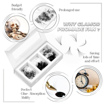 16D Mix 3in1  GLAMOREYELASH 750 Promade Natural Eyelashes Extensions | Loose Mix 3 Fan from 3D to 14D Handmade Individual Lashes | 0.03/0.05/0.07mm Thickness of Mink Lashes | C CC D Curl - GlamorEyelash 