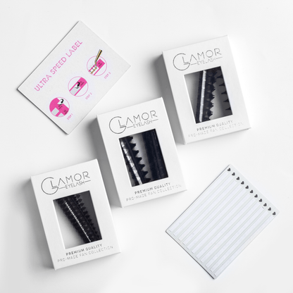 16D Ultra-speed Promade 1000 fans Paper box GLAMOREYELASH Promade Natural Fans Eyelashes Extensions | Handmade Individual Lashes 0.03mm of Mink Lashes - GlamorEyelash 
